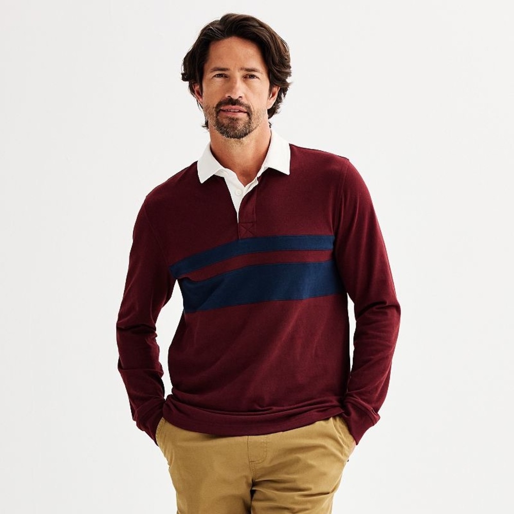 Men's Sonoma Goods For Life® Long Sleeve Rugby Polo Sz.L in Forest Rugby Stripe